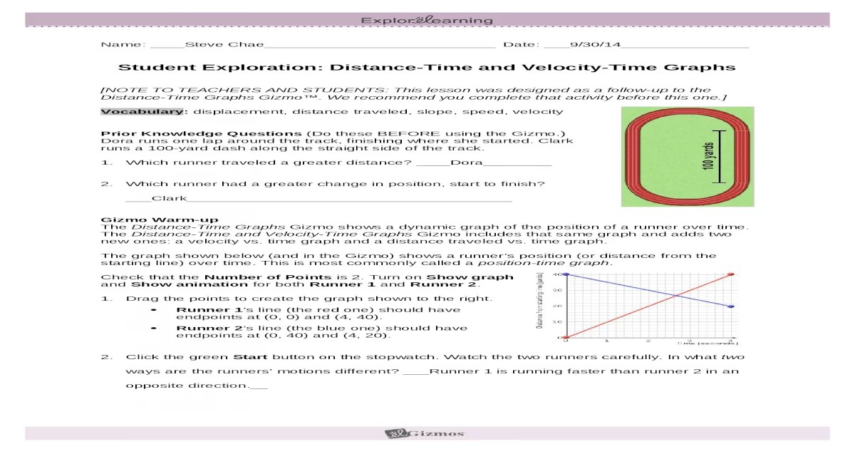 Distance time graph gizmo answers