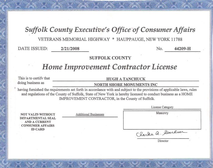 Suffolk county general contractors license