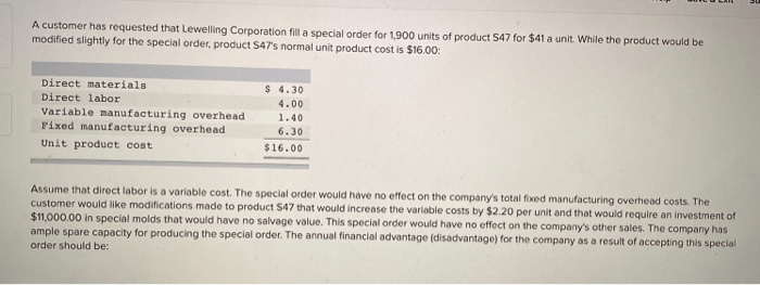 A customer has requested that lewelling corporation